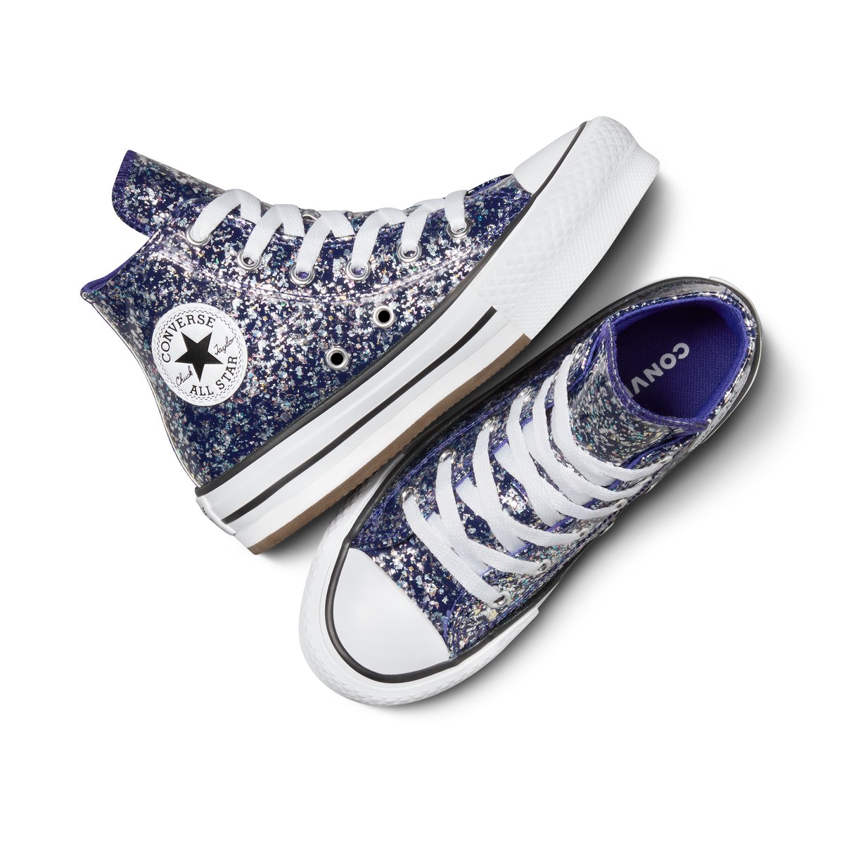 Purple sparkle converse top